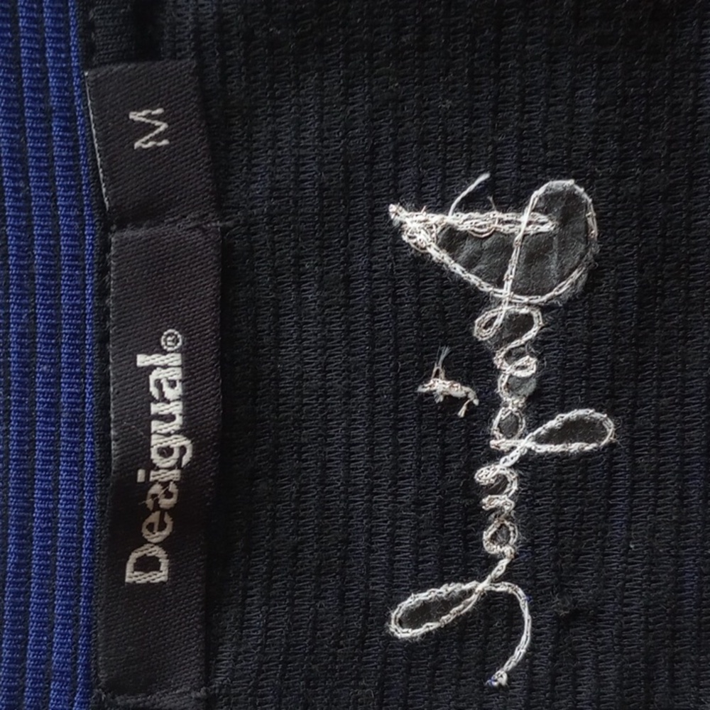Desigual Asymmetrical Short Sleeve Rib-Knit Handkerchief Midi Dress M Blue - Picture 3 of 7